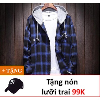 Áo khoác sơ mi caro unisex thời trang cao cấp phối nónd crt511+nón lưỡi trai