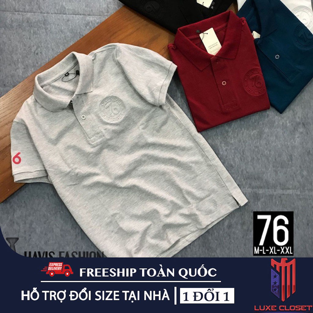 Áo thun nam Havis cổ bẻ thun cá sấu 76 logo dập nổi cao cấp AXK038