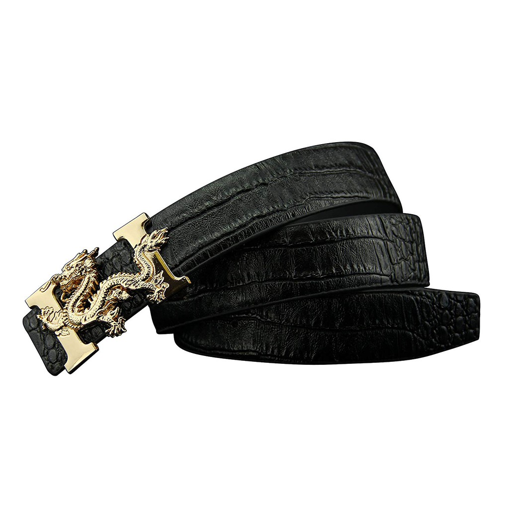 Dây nịt vân cá sấu mầu đen , Thắt lưng chữ H rồng cuộn mạ vàng uy quyền - Bản lĩnh phái mạnh