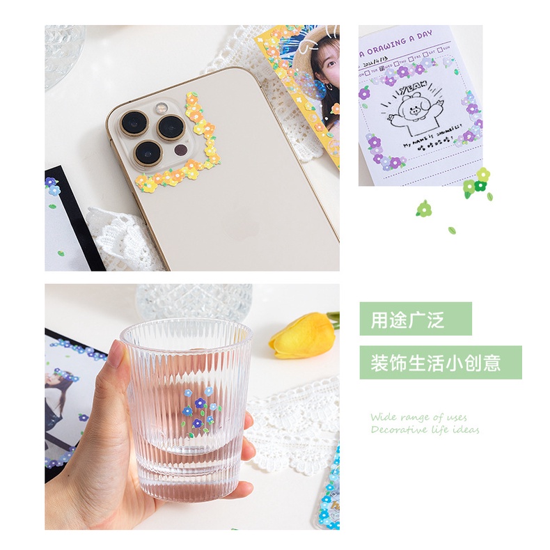 Peach 1Pcs Flowers green leaves Sticker laser Journal Scrapbook Decor Sticker