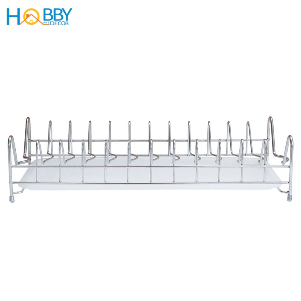 Kệ úp đĩa Inox 304 HOBBY KUD 12 ngăn không rỉ sét - kèm khay hứng nước - hàng cao cấp  - ngang 44cm