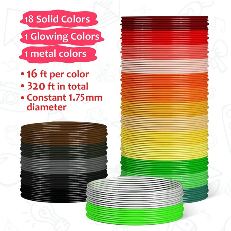 Set 20 Ruột Bút 3D 16 Ft Per Color Total 320 Ft 1.75mm Cao Cấp