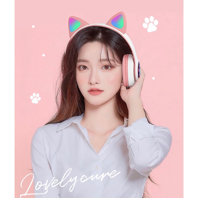 Tai Nghe/Headphone Mèo Bluetooth 5.0 STN-28 Tích Hợp Đèn LED Phát Sáng Âm Thanh Nổi Kiểu Dáng Dễ Thương Hàng Cao Cấp