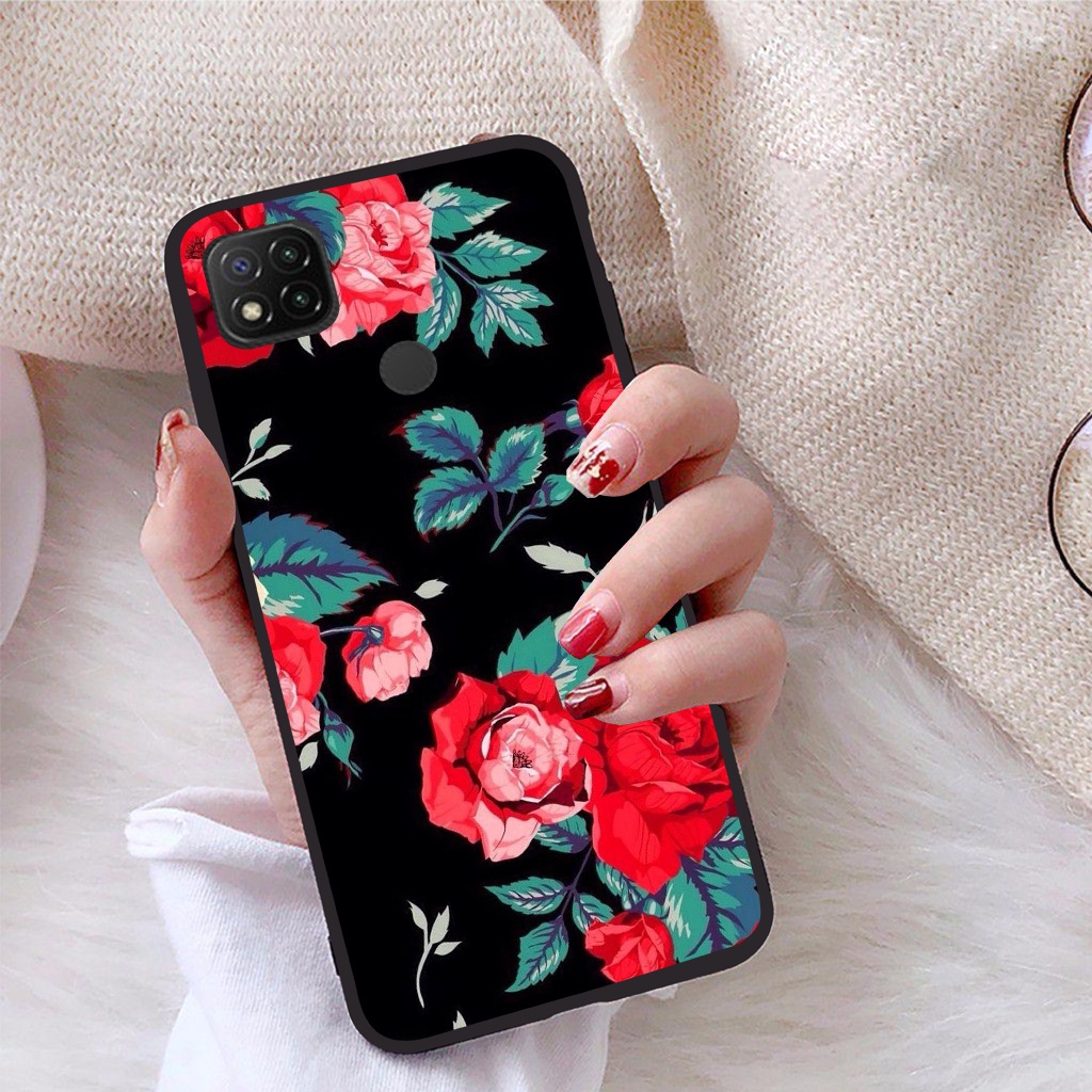 Ốp lưng ép kính chống bể Xiaomi redmi 9C/ Redmi 9C NFC/ Redmi Poco C3  viền dẻo TPU hình Hoạ Tiết Hoa