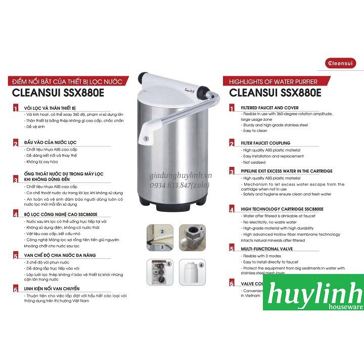 Thiết bị máy lọc nước trên bồn rửa Mitsubishi Cleansui SSX880E - Made in Japan