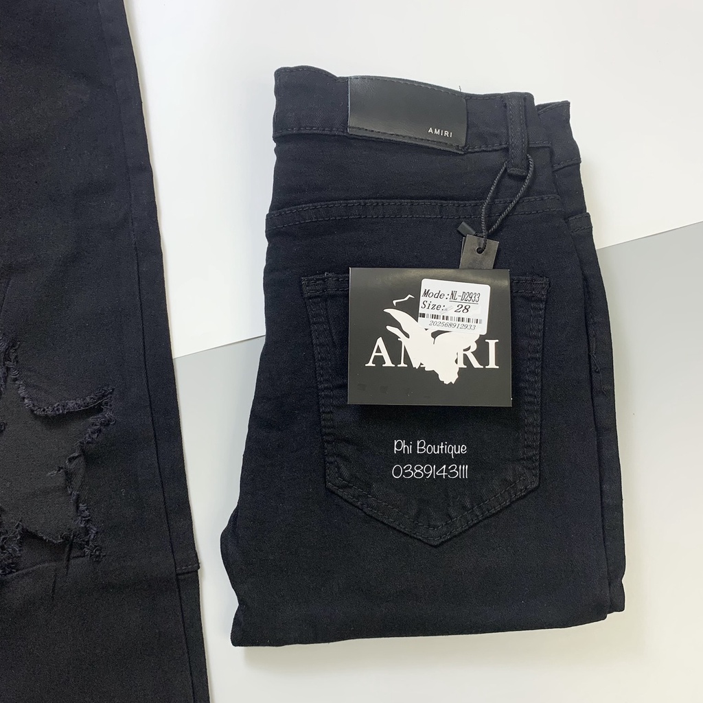 Quần Jean Zipper Đen Nam Rách Thủng Gối Phối Khoá Ống QJ132P