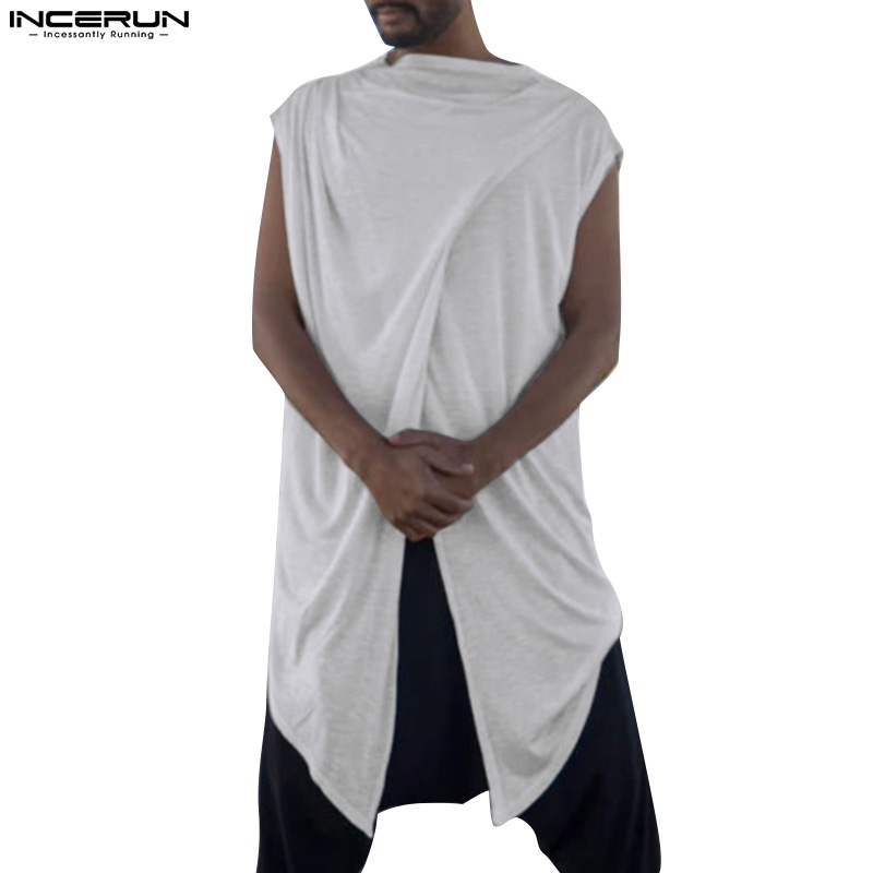 INCERUN Áo Thun Dài Không Tay Màu Trơn Thời Trang Cho Nam