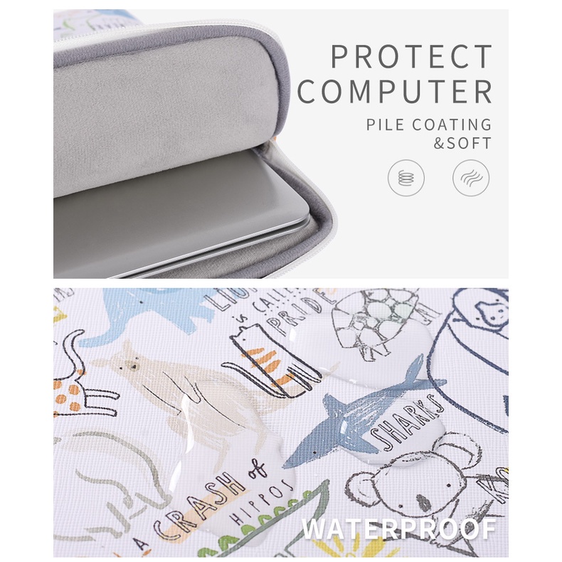 Túi da PU CanvasArtisan đựng máy tính bảng laptop không thấm nước in hoạt hình cho Matebook Air Pro 11/12/13/14/15"