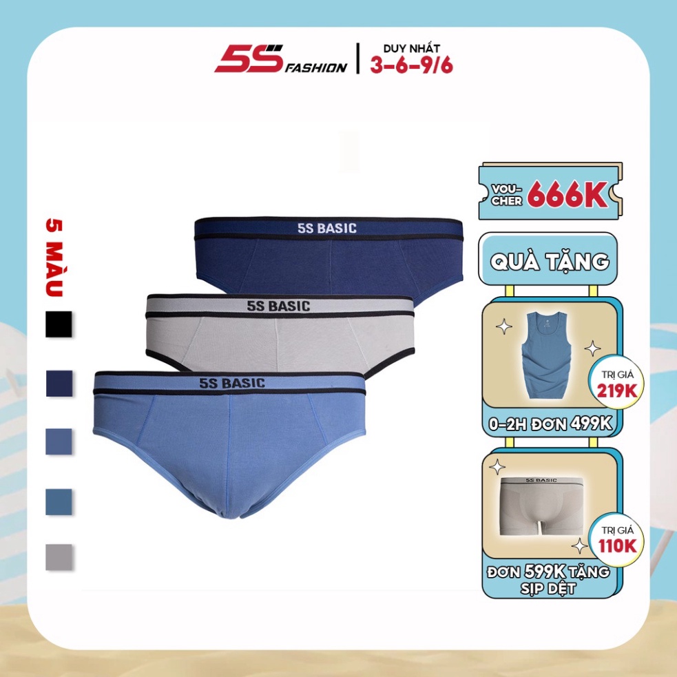 (Hàng Sỉ) Combo 3 Quần Sịp Nam Tam Giác 5S (5 màu), Chất Vải Cotton Mềm Mịn, Thấm Hút Cực Tốt, Vận Động Thoải Mái (X3-SI