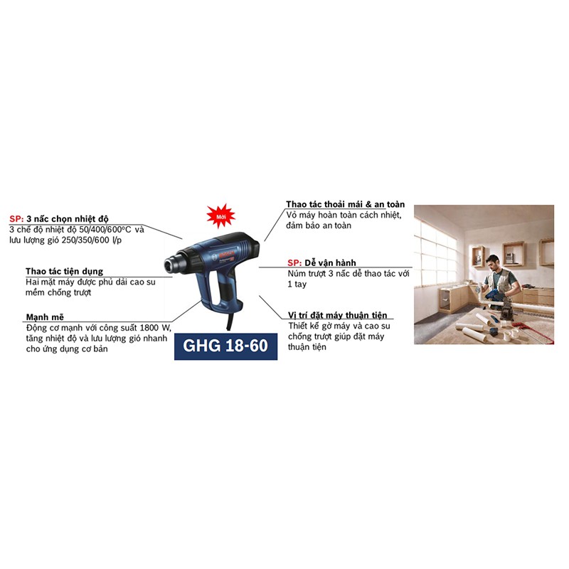 Máy thổi hơi nóng Bosch GHG 18-60