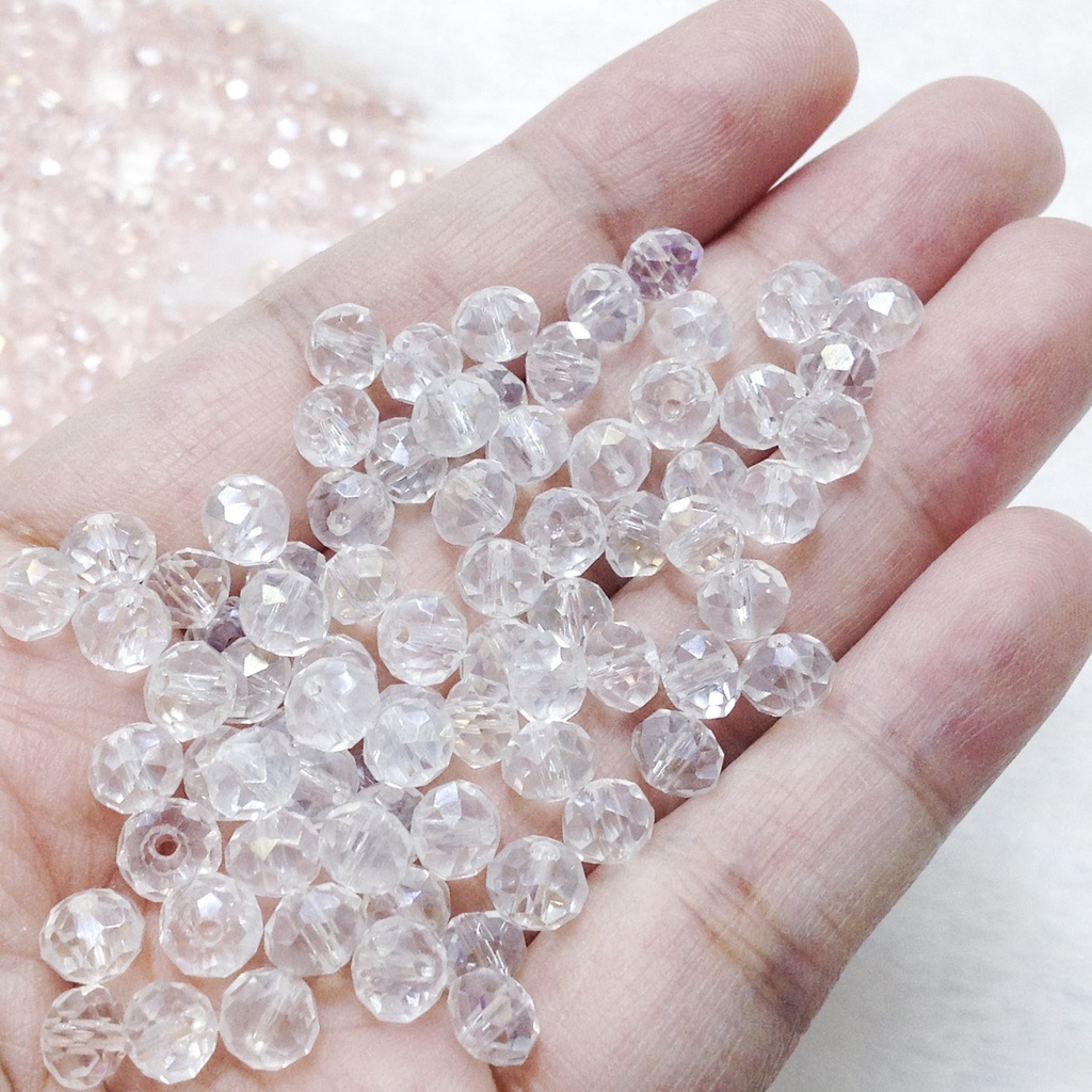 10 Hạt đá pha lê tròn bẹt nhiều màu size 6ly 6mm cườm xỏ vòng lắc tay lấp lánh