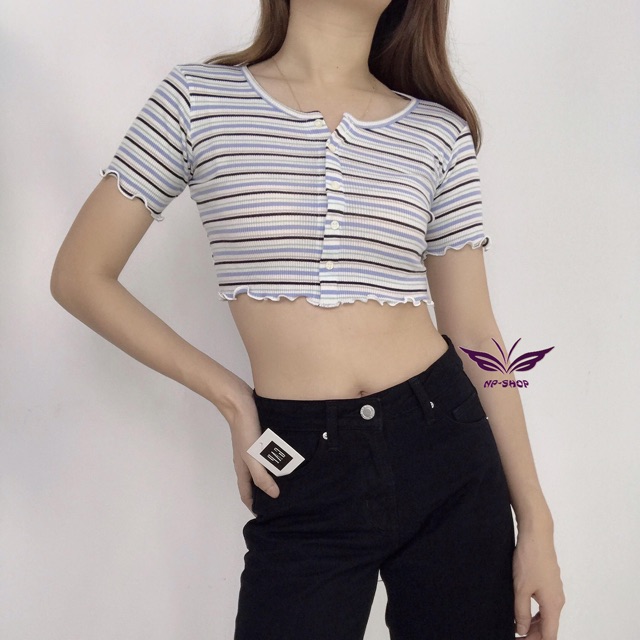 áo croptop nữ kiểu sọc, áo thun ôm trên rốn NPAO003