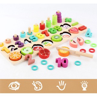 ĐỒ CHƠI GỖ MONTESSORI cột tính TOÁN HỌC kèm CẮT HOA QUẢ - Giáo dục sớm cho trẻ Mầm Non - Hàng Loại I