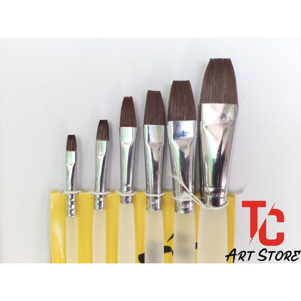 [TC Art Store] Bộ cọ 6 đầu vuông Thân Trắng Đục YIPINXUAN