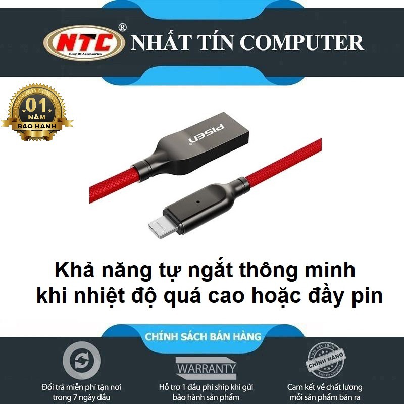 k89 Cáp sạc tự ngắt và truyền dữ liệu Pisen AL26-1200 cổng Lightning dài một.2M cho iPhone/iPad, dây dù, sở hữu đèn báo 