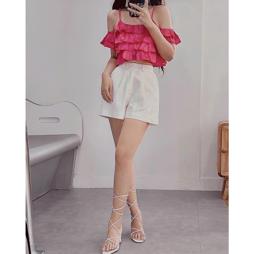 THE FANCE | Áo trễ vai vải ánh kim có lót sang chảnh SAKURA OFF SHOULDER