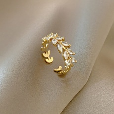 Nhẫn YeYi hình lá đính đá zircon thiết kế sang trọng cá tính thời trang Hàn Quốc cho nữ