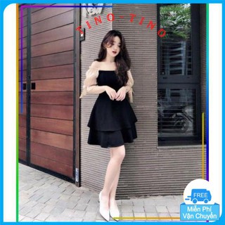 Đầm dự tiệc trễ vai tay phồng cột nơ