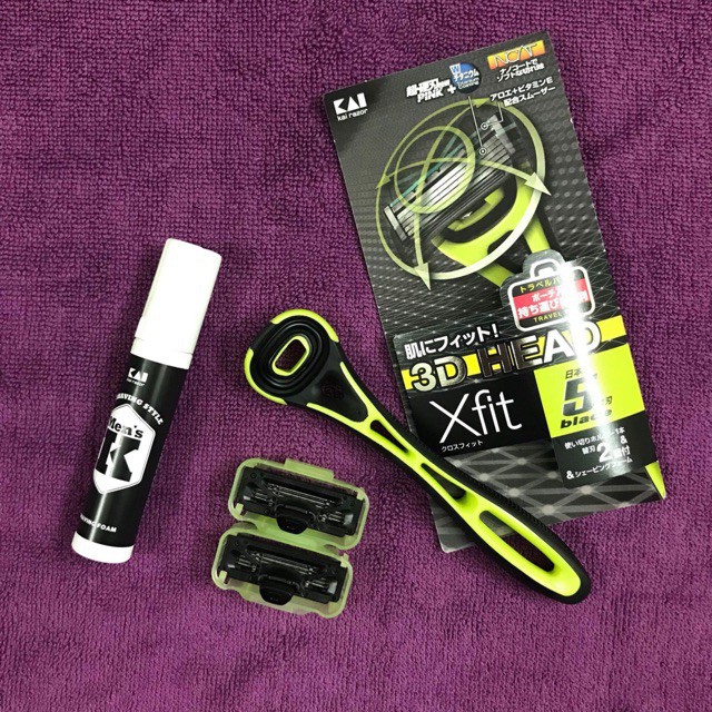 Set dao cạo 5 lưỡi kép KAI (1 thân, 2 lưỡi, 1 hộp kem cạo)