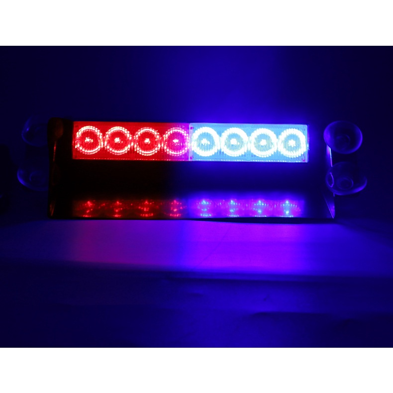 Đèn chớp Police xanh đỏ 12V 8W 8 LED gắn kính lái cho xe cảnh sát, xe ưu tiên