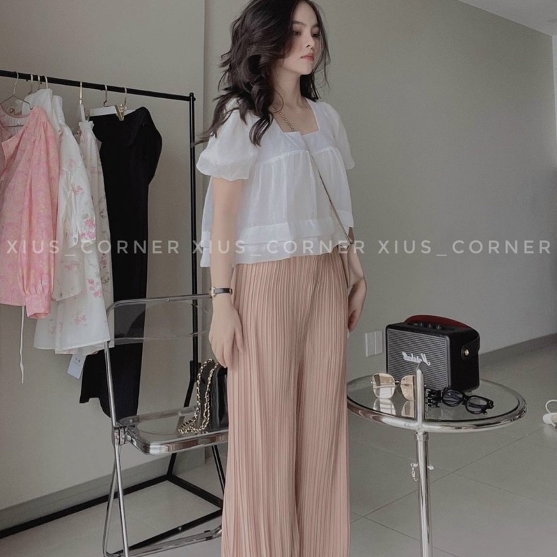 Sét Áo Doll Trắng Mix Quần Suông Dập Ly🦋FREESHIP🦋