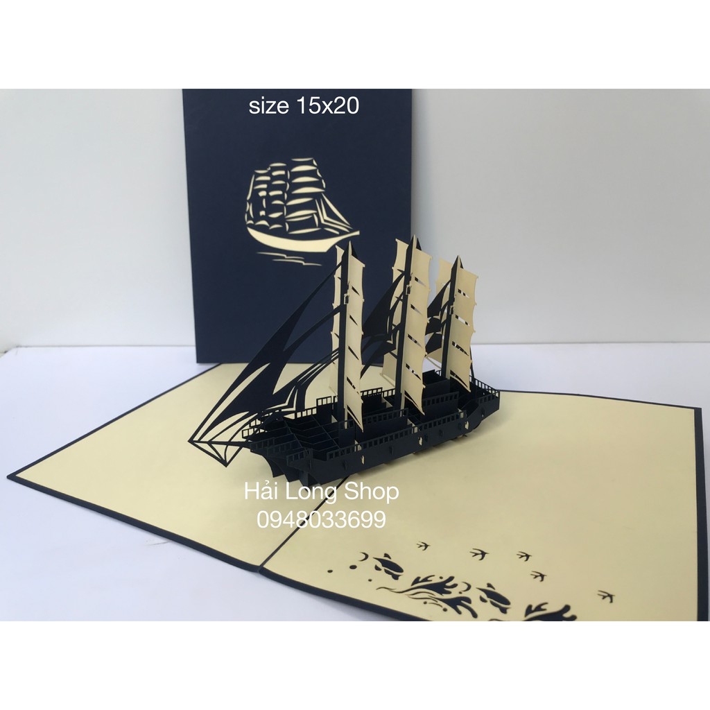 Thuyền 6 ( 3 cánh ) - Boat - Thiệp 3D ( Bìa xanh blue ) | BigBuy360 - bigbuy360.vn