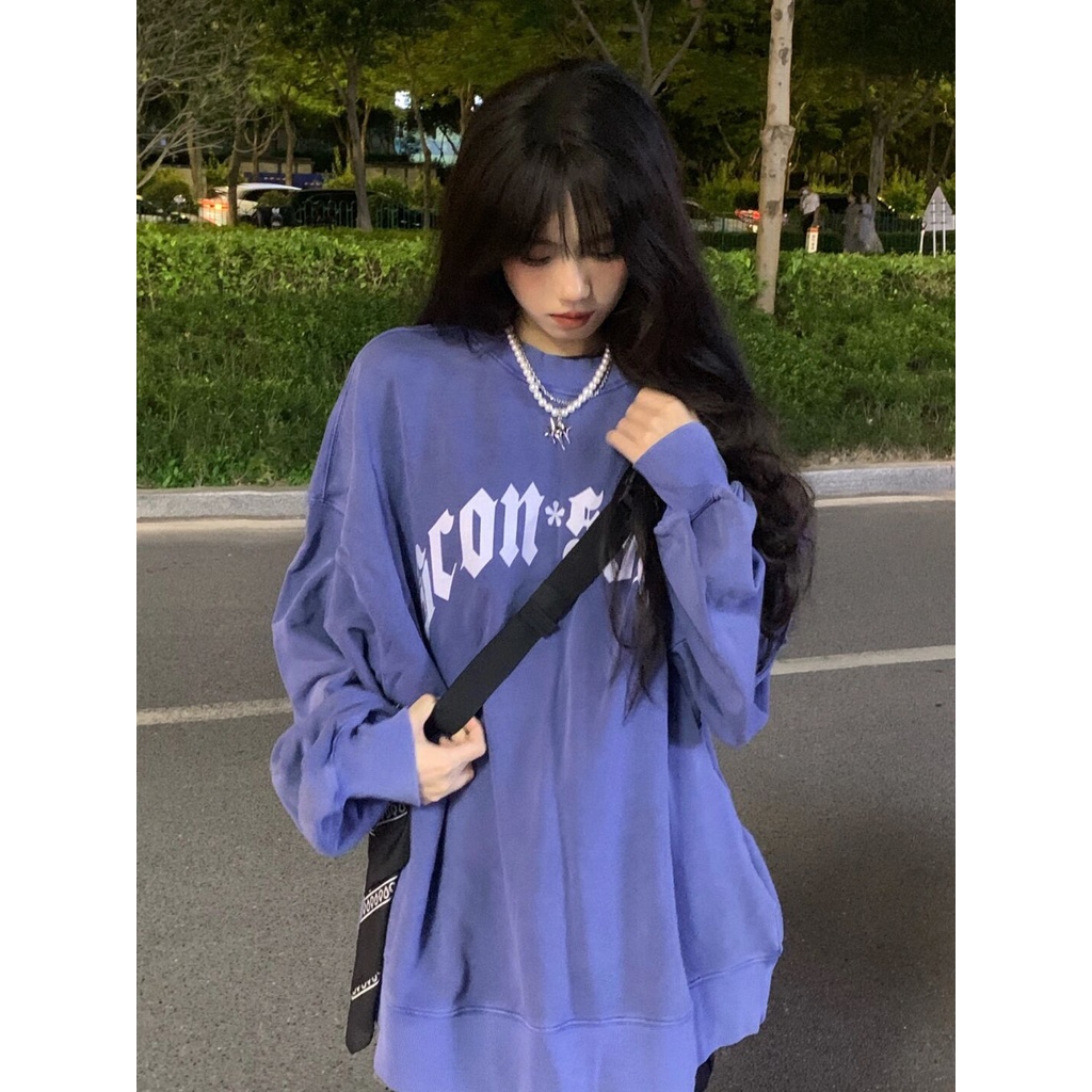 【ZHELIHANGFEI】Áo Thun Sweater Tay Dài Kiểu Mỹ Thiết Kế Trẻ Trung Cá Tính