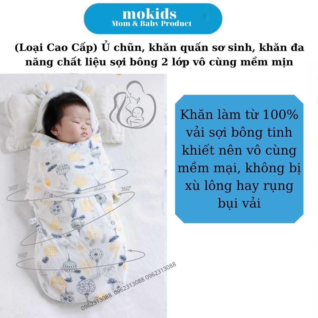 Ủ chũn, khăn quấn sơ sinh, khăn đa năng chất liệu cotton 2 lớp vô cùng mềm mịn - Mokids