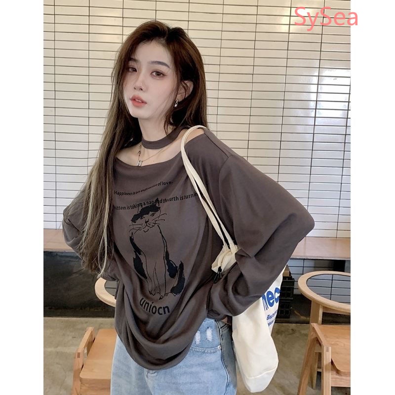 Áo Thun In Hình Mèo Dễ Thương Thời Trang Mùa Thu Quyến Rũ Dành Cho Nữ