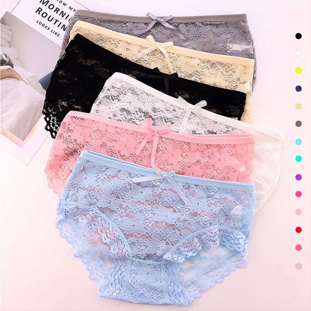 Quần Lót Cotton Lưng Thấp Phối Ren Hoa Xuyên Thấu Thoáng Khí Quyến Rũ Cho Nữ