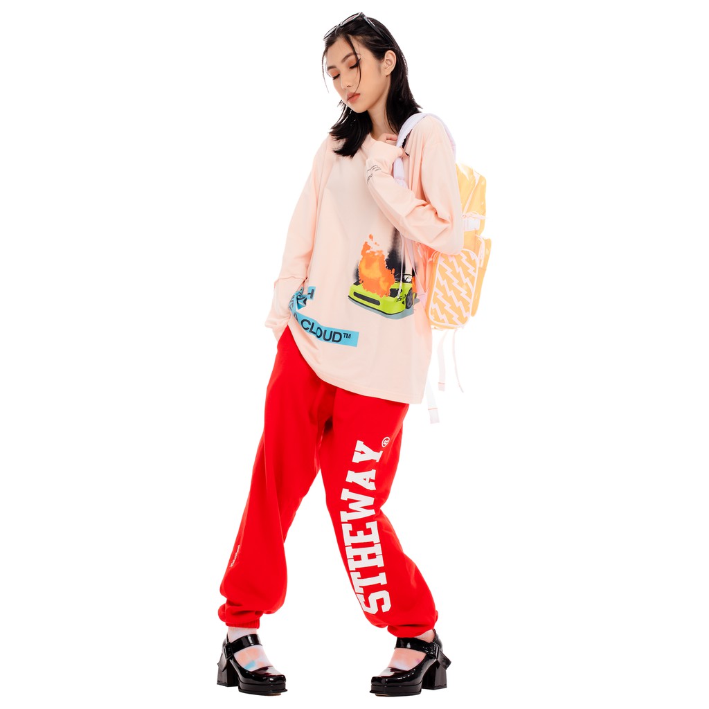 5THEWAY® /YILAC/ SQUARE LONG SLEEVE TEE™ in PALE PEACH aka Áo Thun Hồng Tay Dài