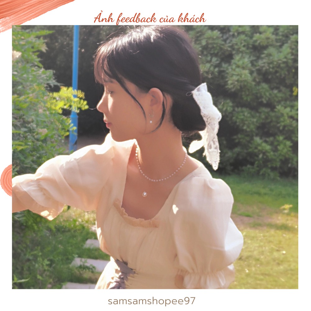 Đầm công chúa thắt eo phong cách Pháp cổ vuông