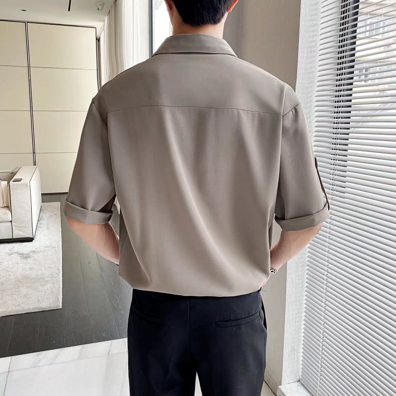 Áo Sơ Mi Lụa Lạnh Mỏng Tay Ngắn Co Giãn Tốt Cài Nút Màu Trơn Thời Trang Mùa Hè Chất Lượng Cao Phong Cách Hàn Quốc Cho Nam 2022