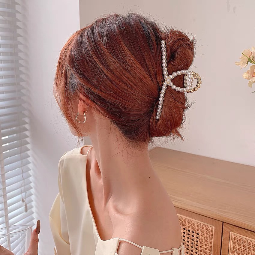 KMHO cấp tóc hình học hợp kim ngọc trai Kẹp tóc kim loại đính ngọc trai nhân tạo phong cách Hàn Quốc thời trang cho nữ kẹp tóc phụ kiện tóc trang sức hàn quốc