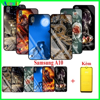 COMBO Ốp lưng Samsung A10 (Kèm 1 Kính cường lực Full Màn hình) Mặt kính 3D sắc nét,sang trọng, Khồng Nhòe, Phai Acovit