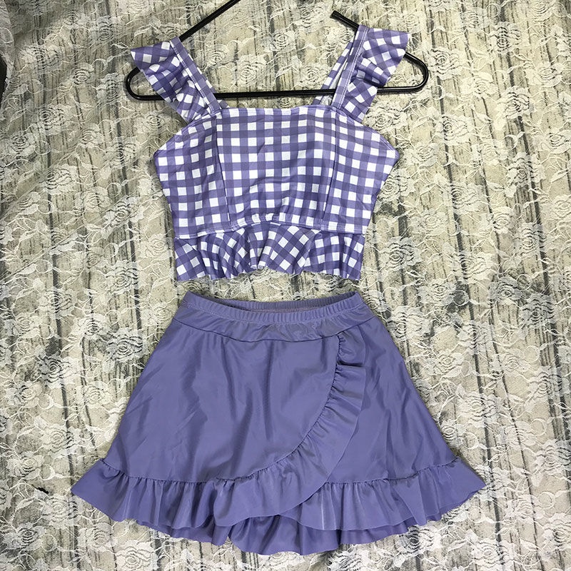 Bộ Đồ Bơi Hai Mảnh Họa Tiết Sọc Caro Kèm Quần Boxer Thời Trang Mùa Hè Cho Nữ