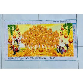 Tranh thêu chữ thập thanh lý tấn tài tấn lộc MN0123 100x55cm