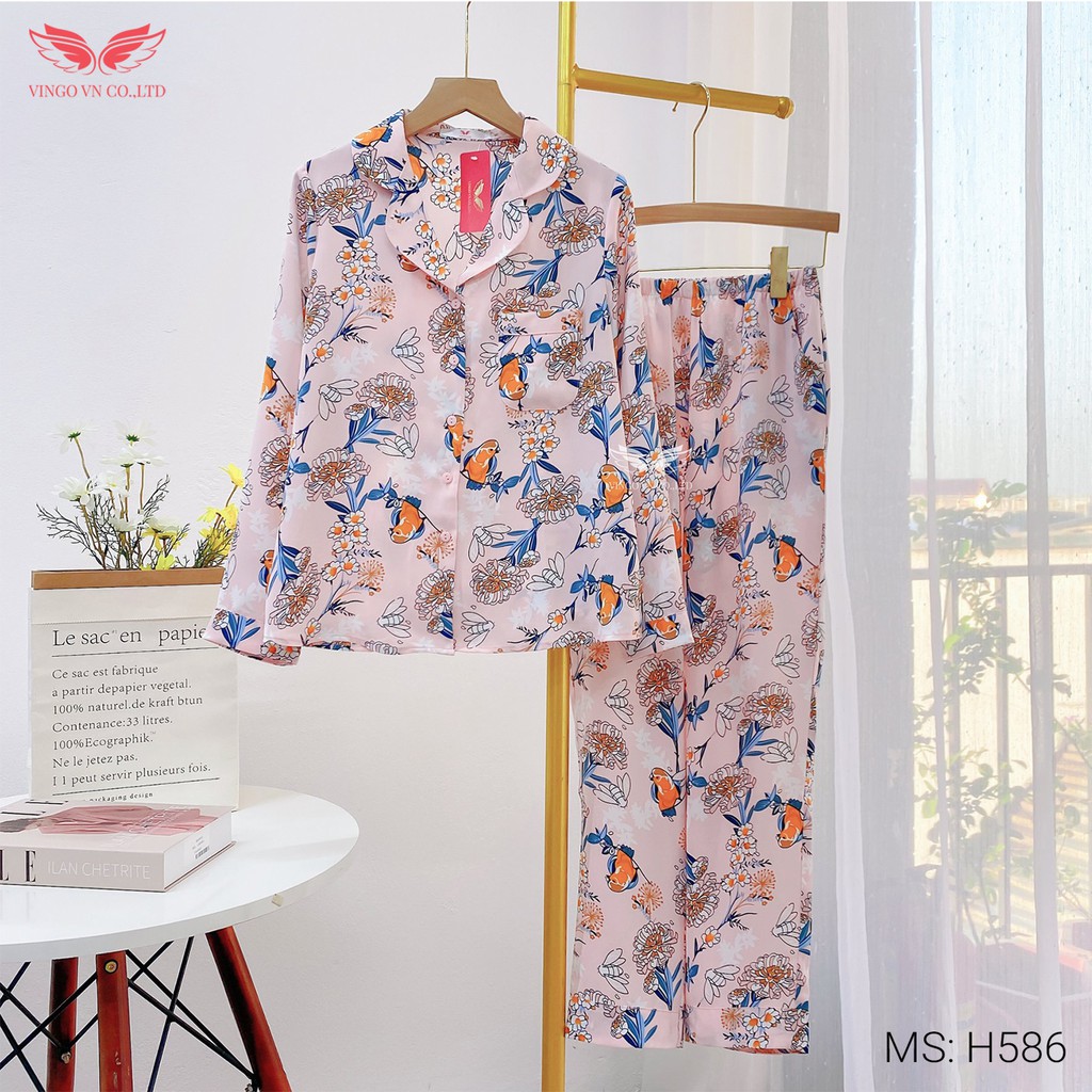 Bộ Đồ Pyjama Mặc Nhà Nữ VINGO Cát Hàn Không Nhăn Mùa Thu Đông Tay Dài Quần Dài Họa Tiết Nhiều Màu H586 VNGO - TDQD | BigBuy360 - bigbuy360.vn