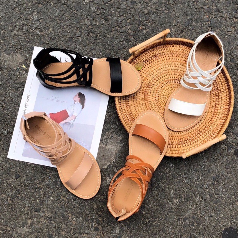 [Mã SKAMLTSM9 giảm 10% đơn 99K] Sandal bệt nữ nhiều quai cổ chân cá tính da mềm khóa sau VNXK SUVN