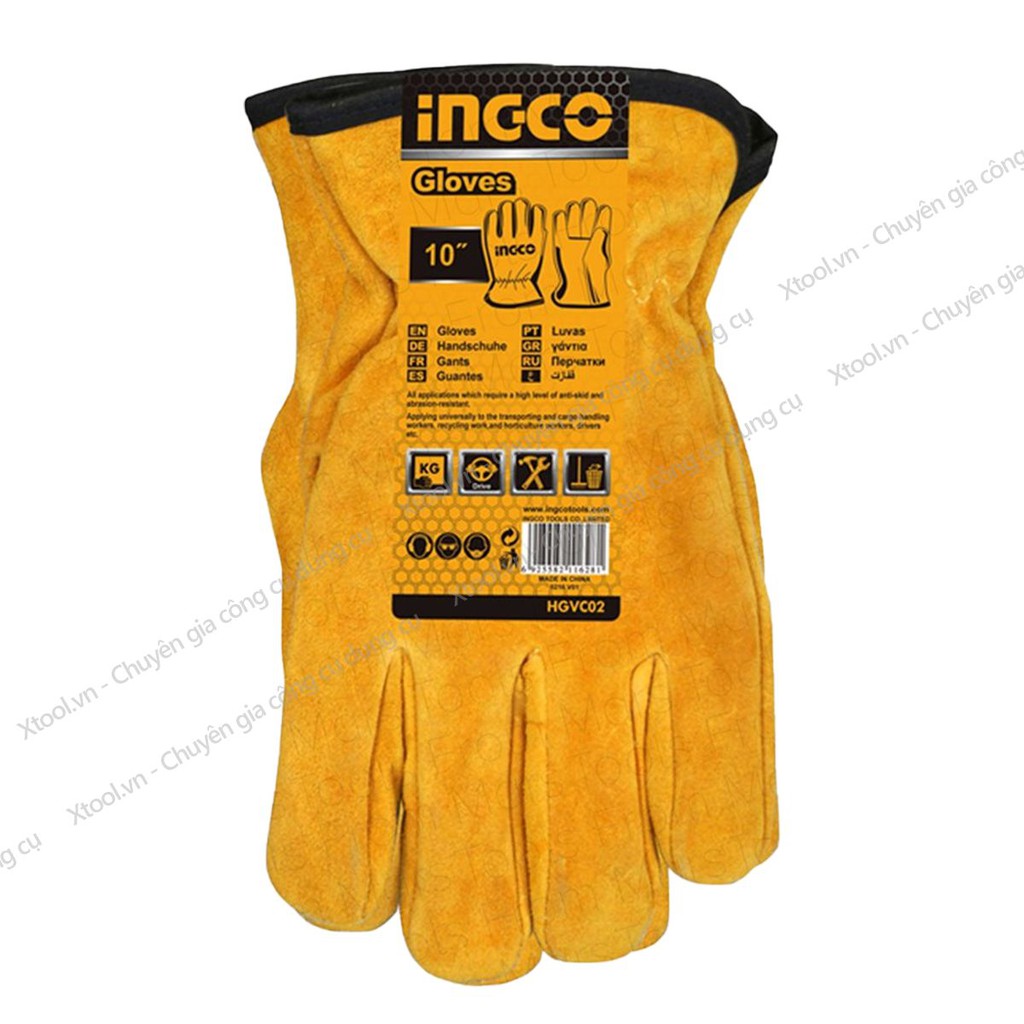 Găng tay hàn ngắn INGCO HGVC02 10" bao tay vải da bảo hộ lao động da bò thật chịu nhiệt hàn tig mềm mại thao tác chuẩn