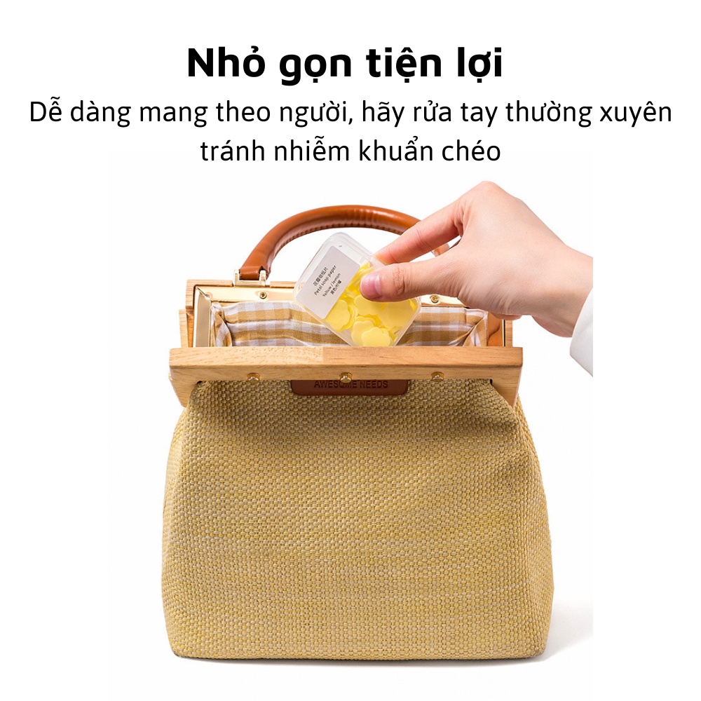 Xà phòng giấy khô bỏ túi hình bông hoa xà bông rửa tay dùng một lần mang du lịch công tác đi học