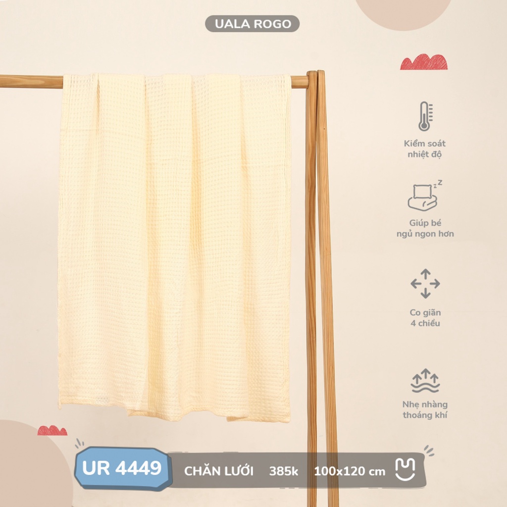 Chăn lưới Uala rogo sợi tre Bamboo chống ngạt mềm nhẹ 100x120cm khử khuẩn thoáng khí