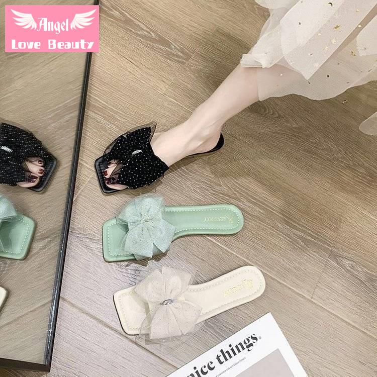 Dép Sandal Đế Bằng Đính Nơ Thời Trang Mùa Hè Phong Cách Hàn Quốc Dành Cho Nữ