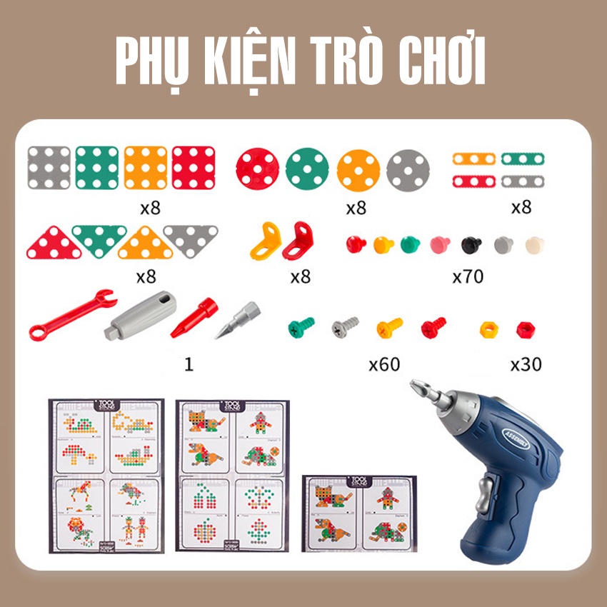Bộ Đồ Chơi Lắp Ráp Cao Cấp Bé làm Kĩ Sư - Có Khoan Điện , Tua Vít, Cờ Lê - Đồ chơi Trí Tuệ