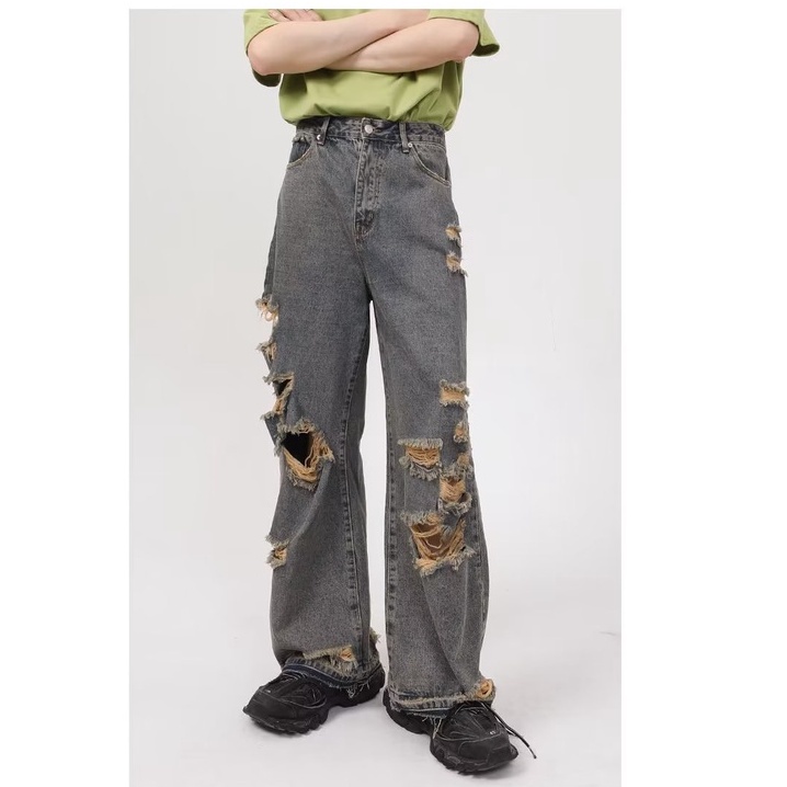 Quần Jean Lưng Cao Ống Rộng Phối Khóa Kéo Cá Tính Theo Phong Cách Hàn Quốc Dành Cho Nam quần jean nam bigsize rách gối