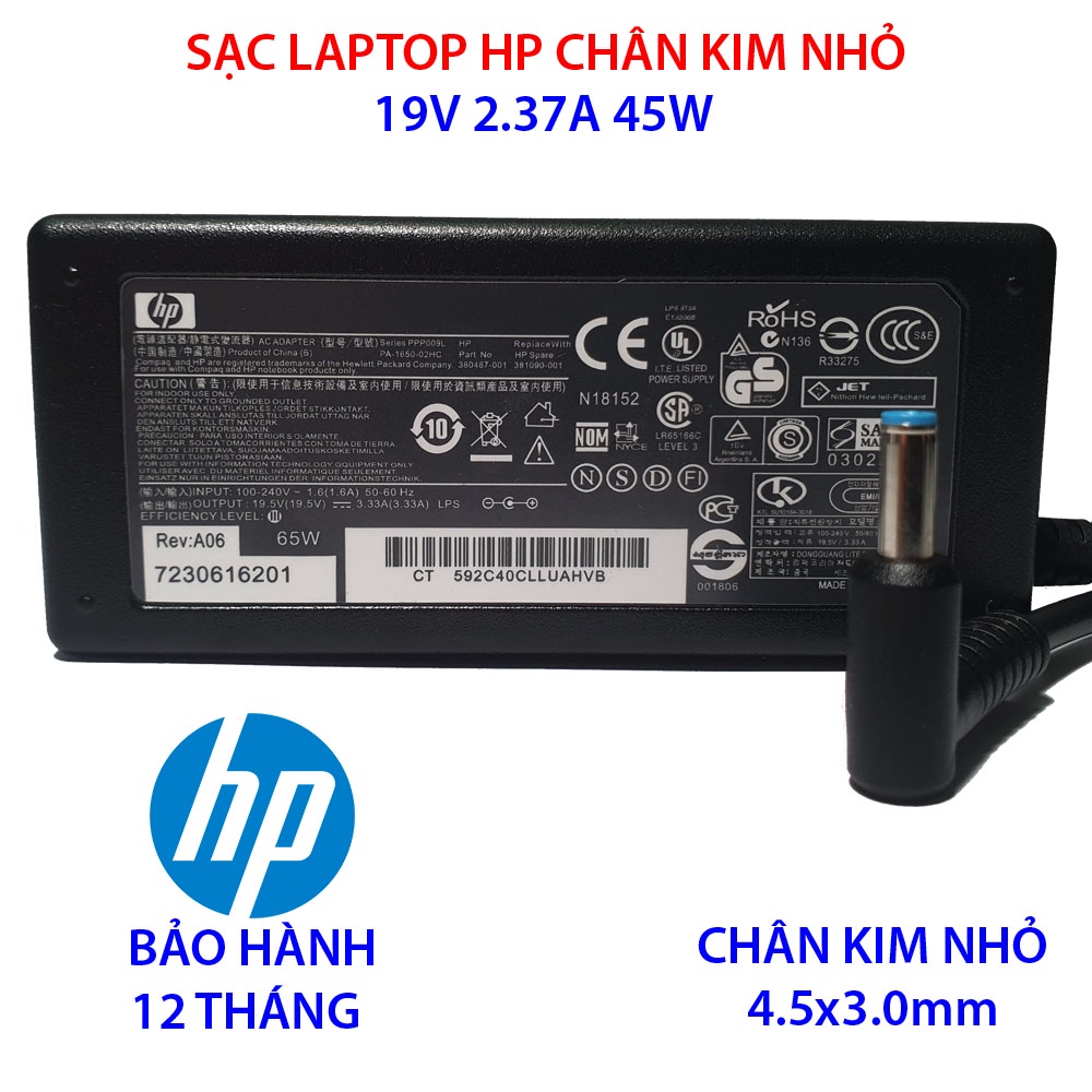 SẠC LAPTOP HP CHÂN KIM TO - CHÂN KIM NHỎ - CHÂN VÀNG TẶNG KÈM DÂY NGUỒN BẢO HÀNH 12 THÁNG