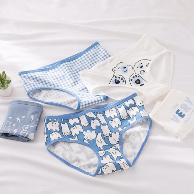 [CHE TÊN 100%] Set 5 Chiếc Quần Lót Nữ Cute Quần Chíp Gấu Xanh Chất Cotton Quảng Châu Cao Cấp Sexy Xịn Đẹp Lamodu Shop