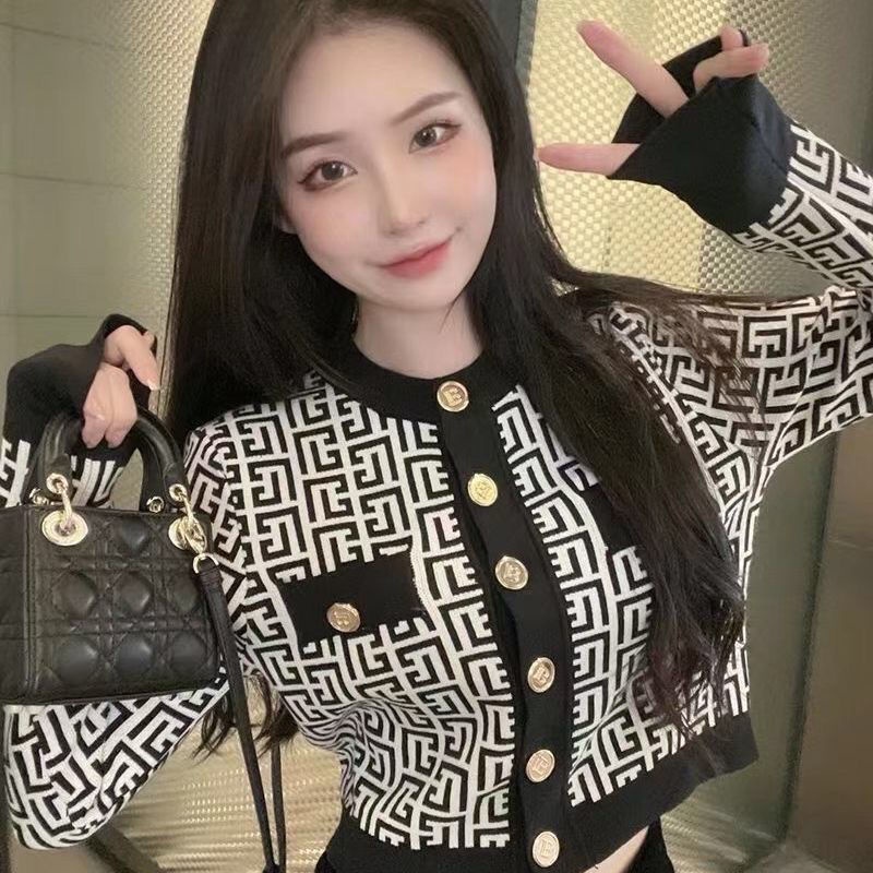 Áo Cardigan Dệt Kim Ngắn Dáng Ôm In Chữ Thời Trang Mùa Hè 2022 Sang Trọng Cho Nữ