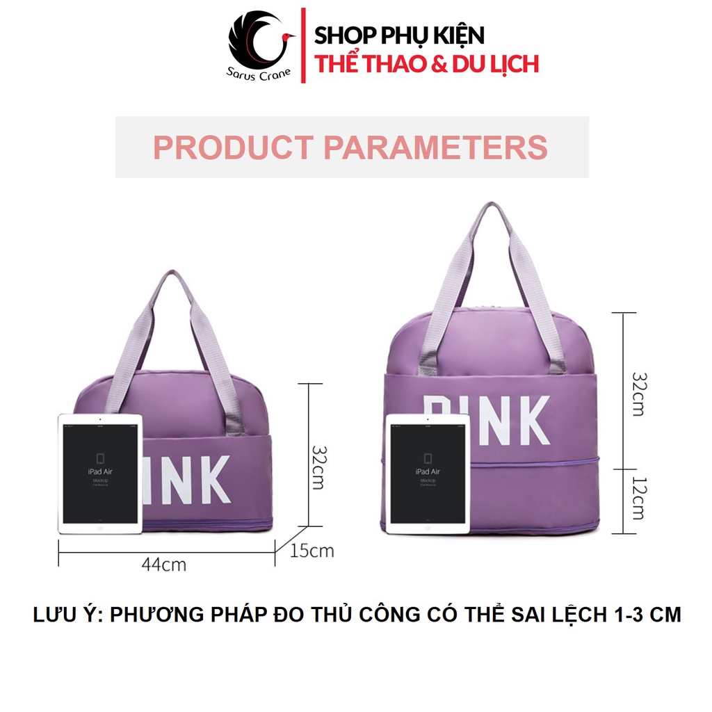 Túi Du Lịch Pink 2 Tầng Nhiều Ngăn Có Ngăn Tách Đồ Khô Ướt, Cài Vali Sarus Crane SC34