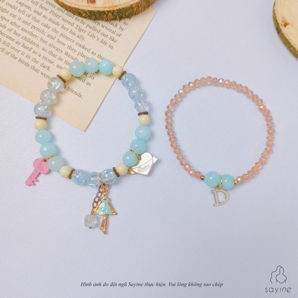 Vòng Tay Nữ Hàn Quốc Chuỗi Đá Phối Charm Dễ Thương Phong Cách Nữ Tính Cao Cấp